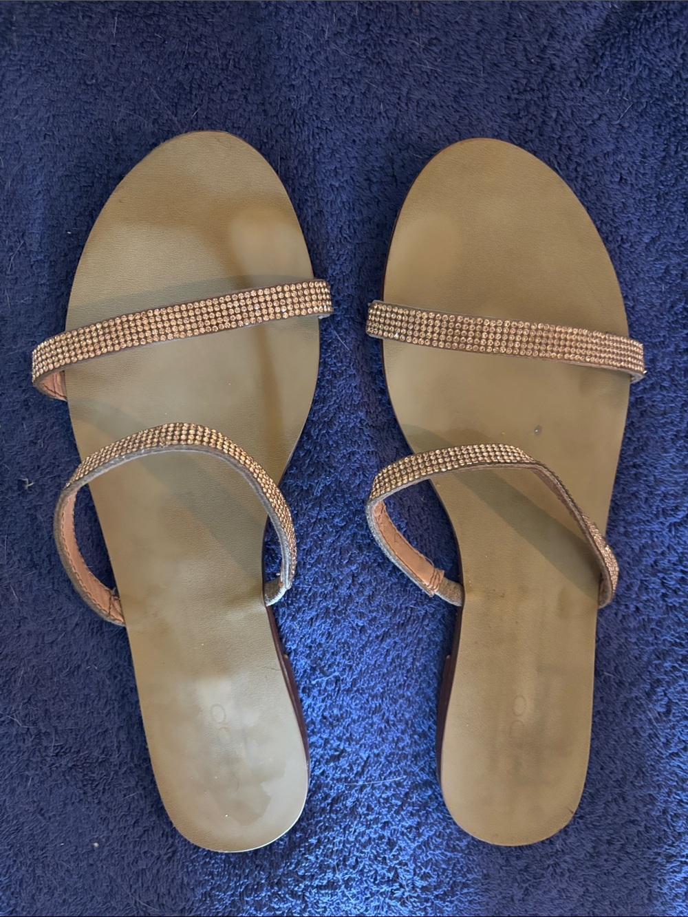 Aldo Metallic Rose Gold Beaded Strap Flat Sandals